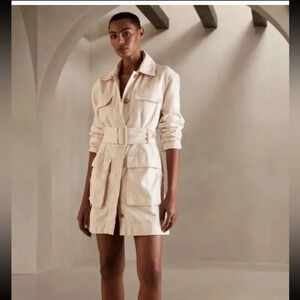 Banana Republic Ecru Mini Dress With Wide Belt NWT Sz Med Long Sleeve Collared.